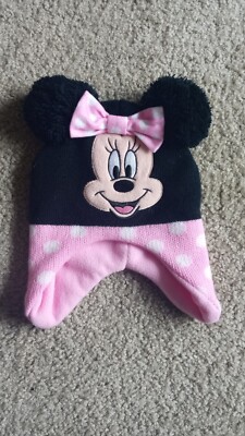 Disney's Winter Beanie Black Hat Minnie Mouse Pom Poms One Size ...