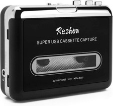 Reshow Portable Cassette Player   Converts Tape Cassettes to MP3 via USB Black 
