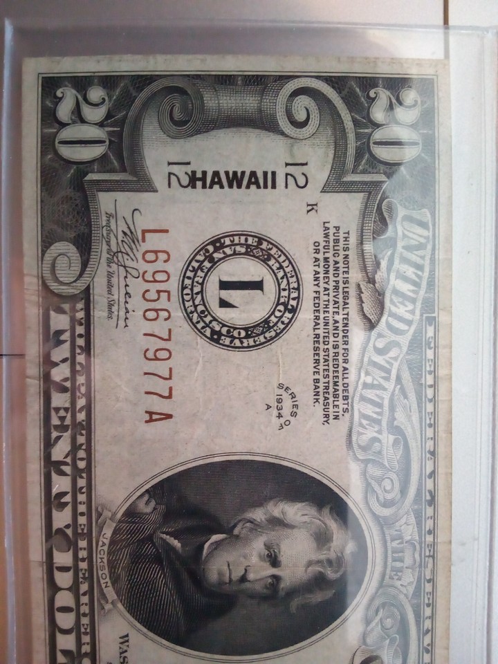 1934A HAWAII 20 DOLLAR BILL L69567977A NO HOLES SHARP EDGES eBay
