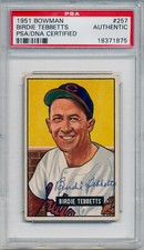 1951 Bowman BIRDIE TEBBETTS Signed Card 257 Auto Slabbed Indians RC Hi # PSA/DNA