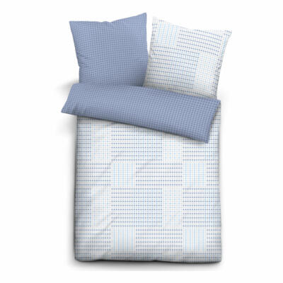 Trendline by biberna Satin Bettwäsche 2-tlg. Ozeanblau Quadrate 135x200cm 80x80