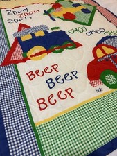 Nojo Baby Quilt Zoom Zoom Train Car Airplane Primary Colors 34  x44  Vintage