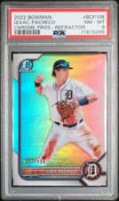 PSA 8 NM-MT 2022 Bowman #BCP-106 Izaac Pacheco Chrome Prospects Refractor /499