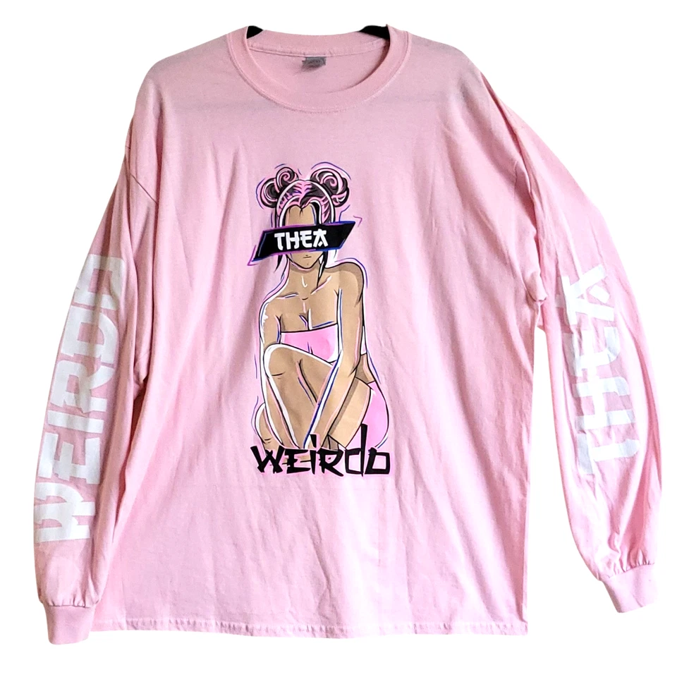 Anime Graphic Pinup-girl Shirt Size XL Pink Crew Neck Long Sleeve Unisex - Image 3 of 4