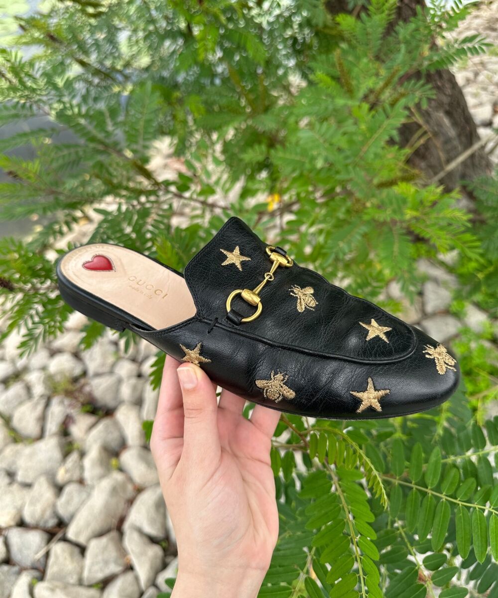 Womens GUCCI Slippers Slides Princetown Bee Horsebit Leather Womens GUCCI Slippers Slides Princetown Bee Horsebit Leather