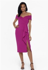 Xscape Waterfall Off The Shoulder Ruffle Formal Dress.  Purple. Sz 6
