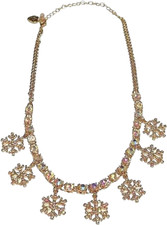 NEW BETSEY JOHNSON GOLD TONE PRISM SNOWFLAKES,CRYSTALS, DANGLE PENDANTS,NECKLACE
