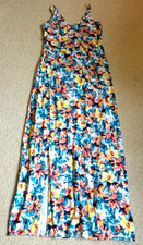Womens Dress-GUESS-multicolor floral Tropical rayon knit maxi slit Resort slip-M