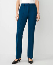Ann Taylor 129 Petite Pintuck Double Knit Slim Trouser Sea Storm Curvy Fit 4P