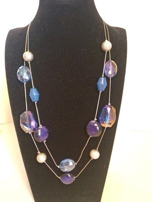 NWT STYLE & CO Silver Tone Chunky Beaded Blue Purple LAYERED NECKLACE 20''