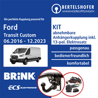 FüR Ford Transit Custom Typ V362 06.2016-12.2023 AHK Abn. +13Pol Spez E-Satz TOP
