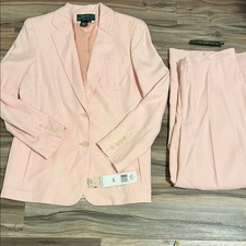 Conjunto de pantalones blazer vintage de seda rosa Lauren Ralph Lauren para mujer talla 12P nuevo con etiquetas