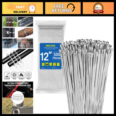 500 Pack Heavy Duty Stainless Steel Zip Ties 12'' - 270lbs Tensile Strength, Idea