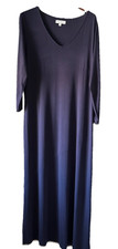 New Direction XL MAXI Dress V-Neck 3/4 Sleeves Rayon Navy Blue Flowy