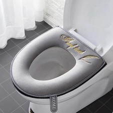 Toilet Seat Cover Soft Thicker Warmer Stretchable Washable Cushion Mat Bathroom
