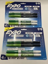 -NEW- Expo 4ct Fine Mixed 2 Dry / 2 Wet Erase Marker Assorted Green Set Of 2