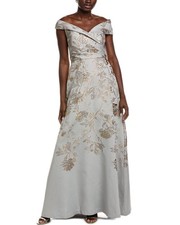 Teri Jon By Rickie Freeman Metallic Jacquard Gown Women's Grey 2