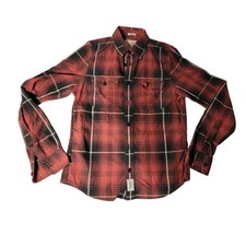Abercrombie Fitch Mens Muscle Fit Red Plaid Flannel Button Down Shirt Medium