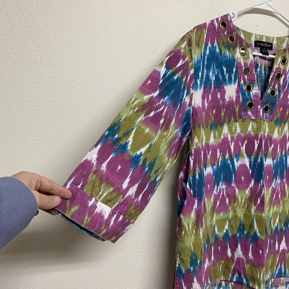 Blusa August de seda para mujer talla M mezcla de lino multicolor cuello en V arte para usar túnica Foto 2 de 4