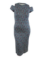 MICHAEL Michael Kors Women's Palm Cold Shoulder Dress (M, Midnight Blue Multi)