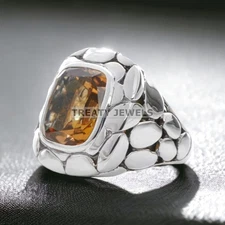 Citrine Cushion Cut Gemstone With 925 Sterling Silver Ring For Men's #441 #