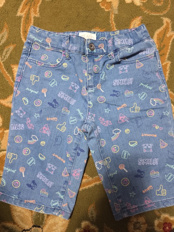 Girls Sz 10 All Over Printed Denim bermudas, Adj Waist