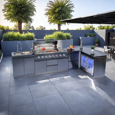 56'' 6-Burner 96K BTU Stainless Steel Gas Outdoor Kitchen Island Barbecue Island