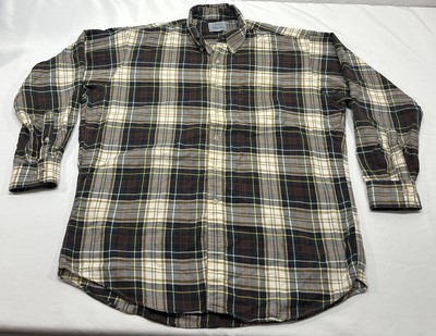 Viyella Shirt Mens Large Green Plaid Wool Blend Flannel Button Up Casual Outdoor