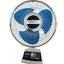 PANASONIC 3-speed 12" Electric Desk Fan 5-Way Oscillation F-1208 Blue Blades VTG