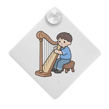"Junge spielt Harfe" Saugnapf Auto Fenster Schild (CG00037308)