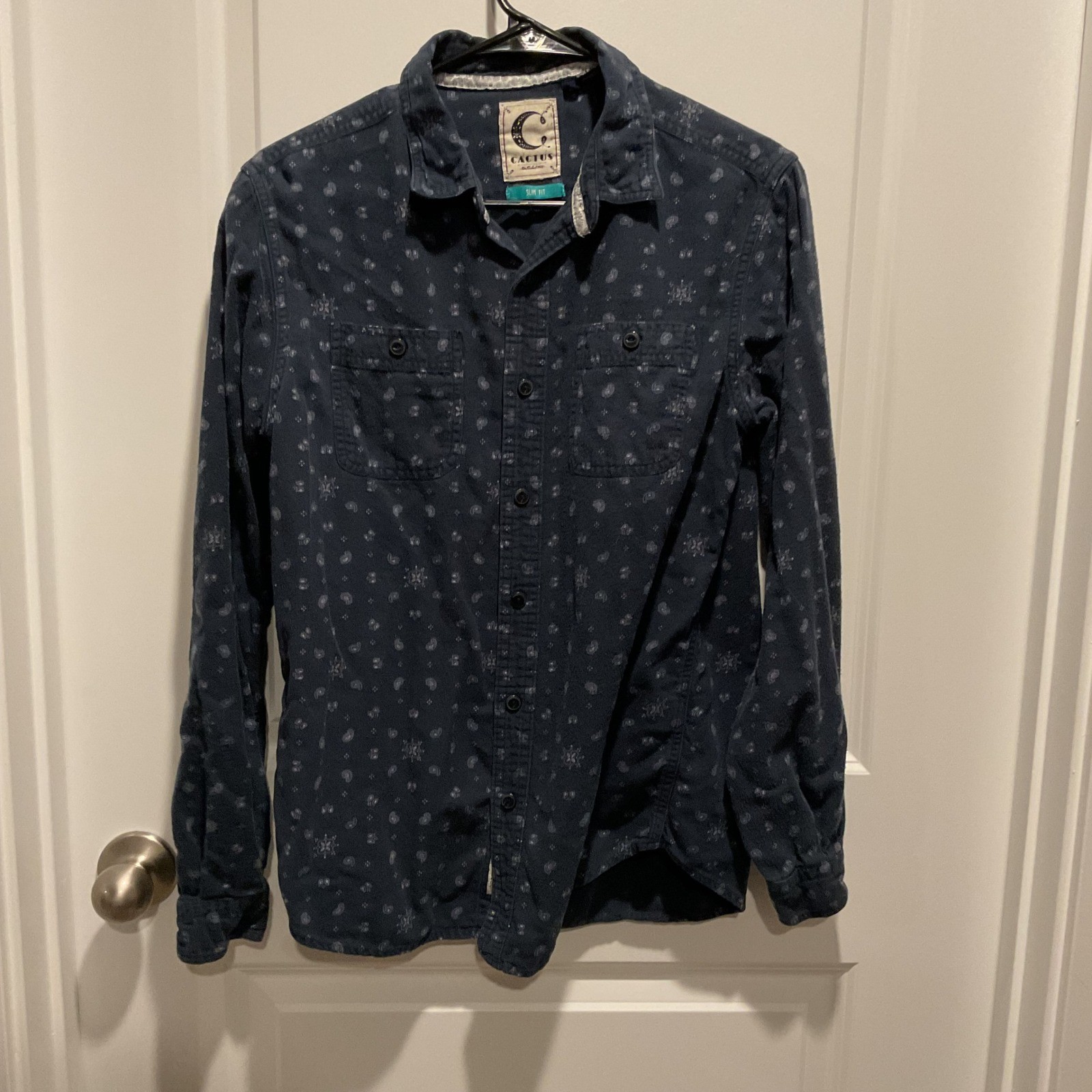 Cactus New York Slim Fit Paisley Print Long Sleeve Button Up Shirt Women Small