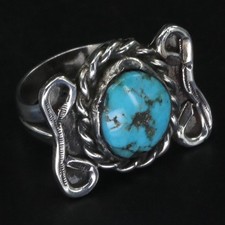 VTG Sterling Silver NAVAJO Braided Turquoise Filigree Tapered Ring Size 6.5 - 6g