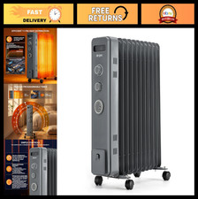 2500W Oil Filled Radiator Heater with Thermostat & Timer - 11 Fin, 3 Heat Settin