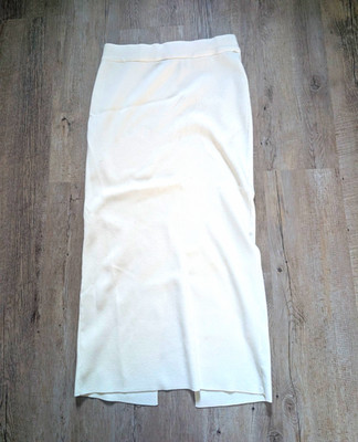 PRIMARK Damen Bleistiftrock Midi Strick Weiß Gr. M elastischer Bund