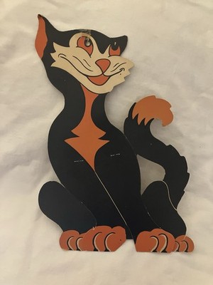 Vintage Beistle Halloween Black/Orange Cat Die Cut