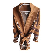 Lucky Brand Womens Tribal Oattern Long Tie Front Cardigan 1x