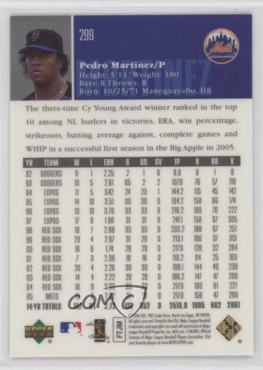 2006 Upper Deck Special F/X Green /99 Pedro Martinez #299 HOF - Image 2 of 2