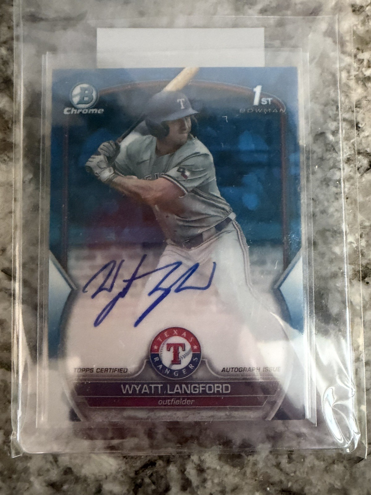 2023 Bowman Draft Sapphire Wyatt Langford Chrome Prospect Auto /199 Rangers 1st