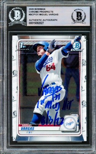 Miguel Vargas Auto 2020 Bowman Chrome RC BCP-131 Dodgers 1st MLB Hit 8/3/22 BAS