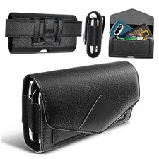 Leather Phone Holster Suitable for Samsung, Motorola, iPhone O-Black 2 layers
