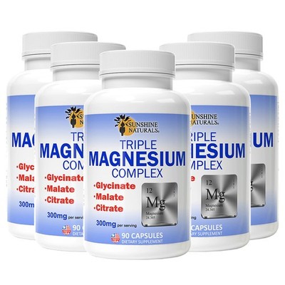 Sunshine Naturals Supplement. Triple Magnesium Complex 300mg. Pack of 5