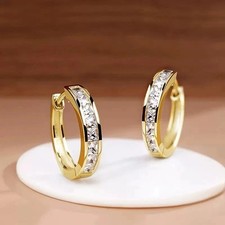 925 Sterling Silver Crystal Huggie Hoop Earrings Womens Girls Jewellery Gift UK