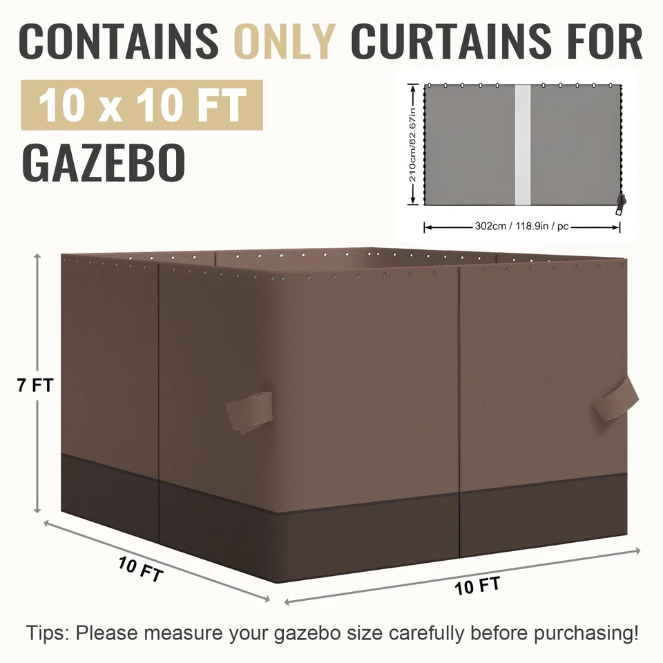 10x10ft Outdoor Gazebo Curtains Waterproof 4-Panel Privacy Sidewall Replacement - Image 4 of 4