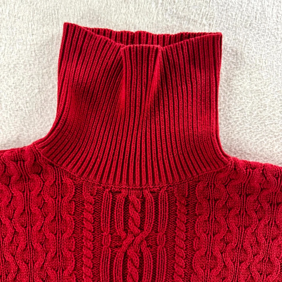 Suéter Wainscott de Colección para Mujer Rojo Escarlata Tejido con Cable Algodón Acanalado Cuello Alto Foto 4 de 4