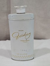 Vintage AVON "Wishing" perfumed talc powder white metal tin half full