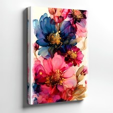 Wall Art Abstract Floral Painting Pink Blue Flower Canvas Print Home Decor Room