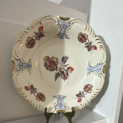 Schumann Bavaria Porzellan Teller geblümt weiß/blau/rot Gold rund 30cm