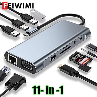 USB C HUB, USB C Adapter Dongle mit 4K HDMI/VGA/Typ C PD/RJ45/ SD/TF Karte Lesen