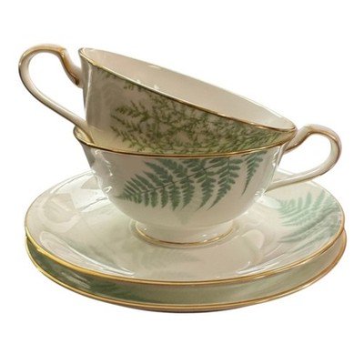 Pair Of Vintage Noritake Grand Vert Tea Cup And Saucer Sets  Floral Fern 4622