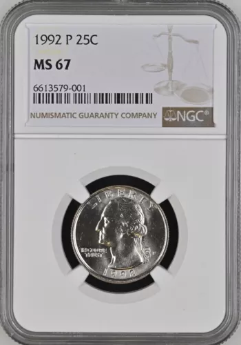 1992-P 25C Washington Quarter Dollar  NGC MS67    6613579-001